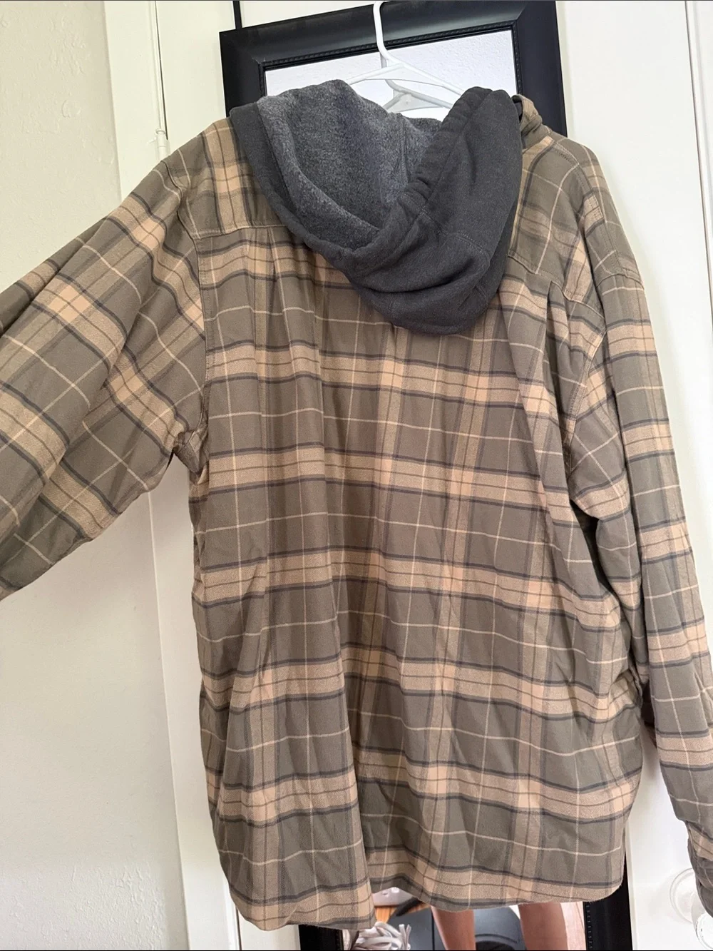 Carhartt Plaid Hooded Flannel Jacket in Olive and Tan - Picture 3 of 3